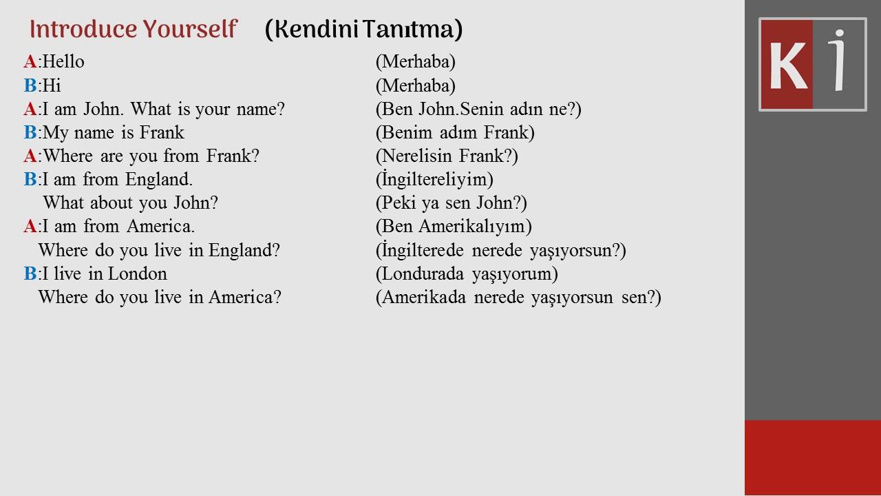 İngilizce kendini tanıtma 10 cümle – Hakkımda Bilgisi