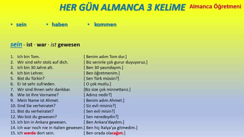 Almanca Düzensiz Fiil Çekimleri Tablosu Başlığı